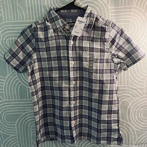 OshKosh B’gosh Boys Plaid Button-Up Shirt Size 10 Blue Short Sleeve